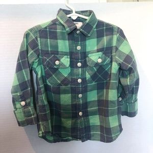 Crewcuts Boy's Long-Sleeve Green/Blue Button-Up Plaid Flannel Shirt